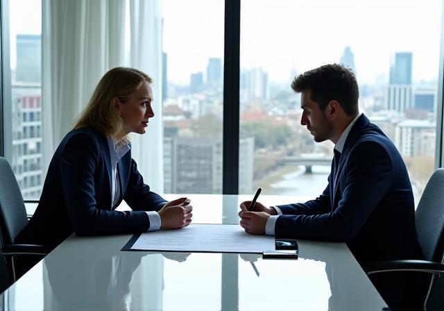 Professionals in a meeting discussing contract amendments in a London office